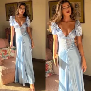 HOUSE OF CB 'Rafaela' Soft Blue Pure Silk & Lace Dress NWOT Size S A-C thumbnail 5