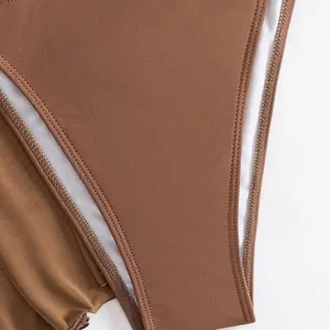 Coffee Brown 3-Piece Swimsuit Set – Bikini & Sheer Ruched Cover Up thumbnail 3