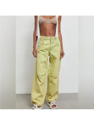 Urban Outfitters BDG Women's Green and Yellow Wide Leg Barrel Jeans Sz 24 thumbnail 5