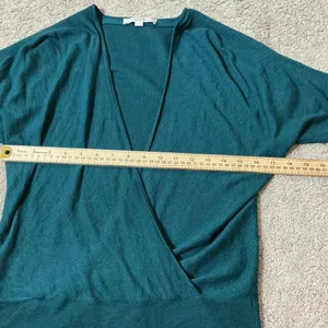 Loft Surplice Wrap Knit Sweater Women S Teal Green Dolman Sleeve V-Neck Ribbed‎ thumbnail 3