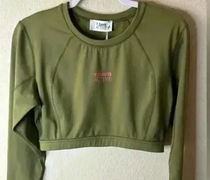 7 DAYS ACTIVE Cropped Long Sleeve Top in Capulet Olive Green Size L thumbnail 2