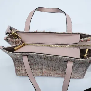 Guess Tweed Tote Women Pink Gold Coquette Small Crossbody Bag thumbnail 8