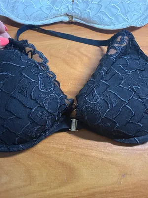 2 Victorias Secret Pushup Bras Lace Front Closure Black White Halter Neck 38C thumbnail 2
