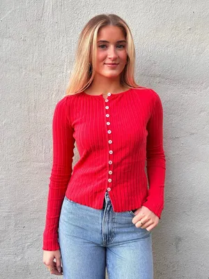 NWT Free People Tilly Long Sleeve Cardi-High Risk Red thumbnail 6