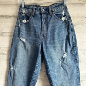Abercrombie & Fitch Mom High Rise Jeans Denim Medium Wash Distressed Curve 25/0R thumbnail 3