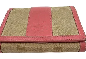 Coach Signature Trifold Pink C Canvas & Leather Wallet thumbnail 1