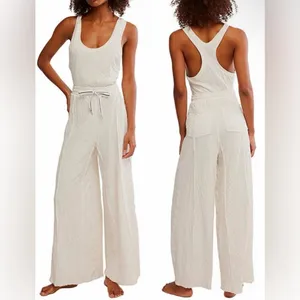 NEW Free people wait a minute Oatmeal Combo Jumpsuit sz M thumbnail 2