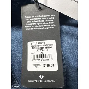 True Religion Oversized Denim Crystal LS Shirt Medium Wintry‎ Wash 600119 XL thumbnail 4