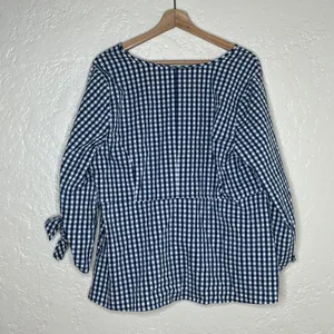 J.Crew x Universal Standard Gingham Tie‎ Blouse Preppy Chic Women Blue White XL thumbnail 4