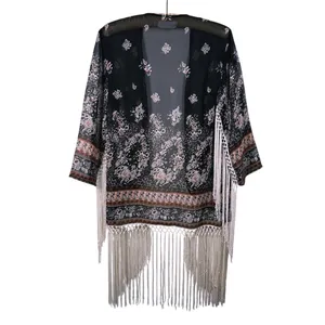 Abercrombie Boho Fringe Kimono Size XS Black Hippie Festival Coachella Western thumbnail 3