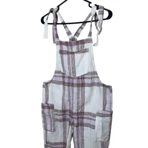 Aerie Womens Plaid Tie Shoulder Bib Overalls Purple White Size Small Relaxed thumbnail 2