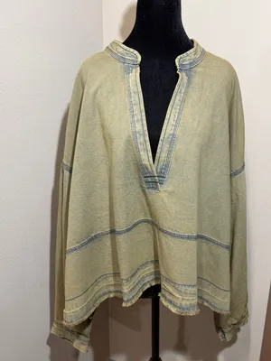 FP “We The Free” Jude Denim Oversized Washed Olive Green V-Neck Oversized Tunic thumbnail 3