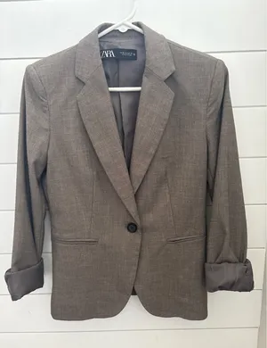 Zara Womens Taupe Brown Single Button Tailored Blazer Jacket Size 4 Pockets thumbnail 1