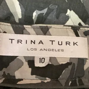 Trina Turk Black Gray Silk Wool Floral Abstract Puff Sleeve Mini Shift Dress 10 thumbnail 4
