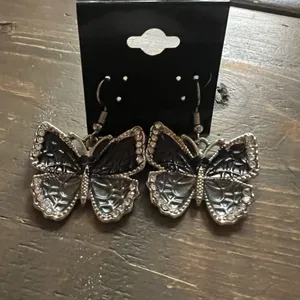 Black silver butterfly earrings thumbnail 1