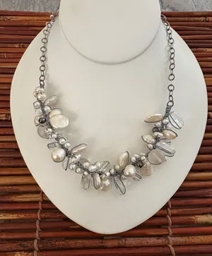 Silpada Sterling Silver Pearl & Glass Beaded Oxidized Necklace. thumbnail 1