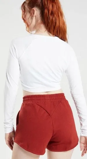 Gymshark Long Sleeve Training Crop Top Crew Neck Slim Fit White Women's Small thumbnail 2