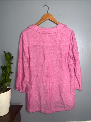 Tahari Pink Linen V-Neck Tunic with Button Side Tabs Medium thumbnail 5