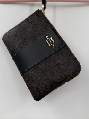 Coach corner zip wristlet nwt walnut black thumbnail 3