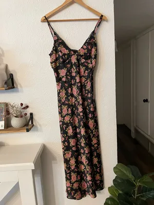 Zara Brown Maxi Slip Lingerie Style Print Dress Pink Floral Small thumbnail 2