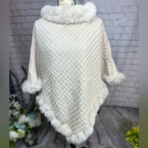 Elegant Fur Trim Hanky Hem Pullover Sweater Cape - Apricot - size M (8/10) thumbnail 3