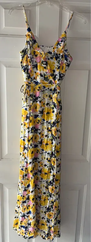 Olivia grey Yellow and Blue Ruched Maxi Sundress for Wedding Guests size M thumbnail 2