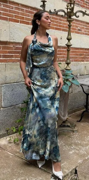 Zara dress halter maxi satin effect gown wedding party coctail bodycon scarf thumbnail 2
