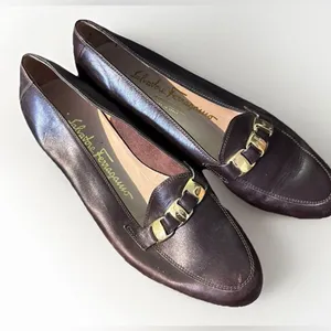 SALVATORE FERRAGAMO Boutique Brown Leather Gancini Link Strap Loafers Size 5‎ B thumbnail 1