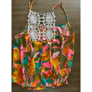 Judith March Floral Boho Cami Tank Top Crochet Lace Back Vibrant‎ Retro Large thumbnail 3