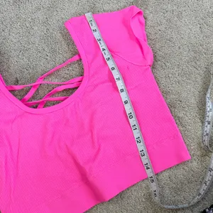 aerie Ribbed Crop Top Shirt Shortsleeve Back Criss Cross Straps in Pink Neon XXL thumbnail 9