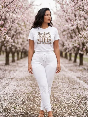 Gildan Women’s White Premium Quality “The Best Things In Life Are Rescu ” T-shirt Sz XL thumbnail 2