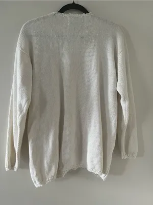 Vintage White Crochet Knit Sweater Pearl Embellished Large Cottagecore Grandma thumbnail 6