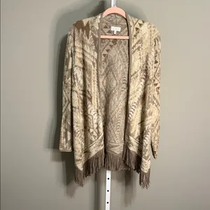Lucky Brand XS‎ Aztec Fringe Open Front Cardigan Sweater thumbnail 2