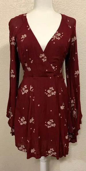 Jasmine Embroidered Mini Burgundy Boho Dress thumbnail 1