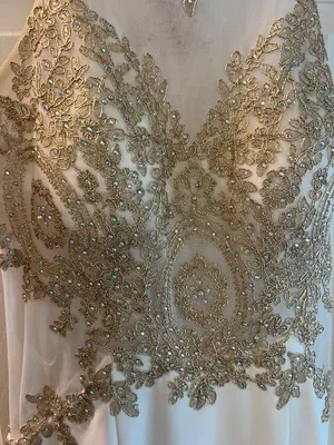 Prom dress white with gold beading. so beautiful! worn once thumbnail 2