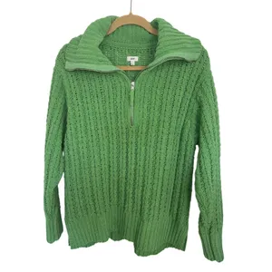 Aerie Kelly Green Cable Car Quarter Zip Sweater Oversized S Chenille thumbnail 2