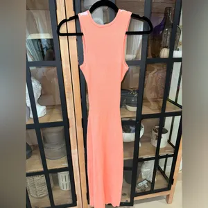 Petal & Pup Sofi midi dress bodycon ribbed colorblock coral pink slit cutout thumbnail 7