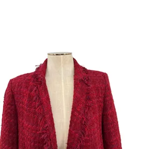 Zara Tweed Blazer Jacket‎ Coat Gold Buttons Frayed Hem Red Size Small thumbnail 4