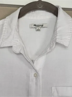 MADEWELL Tie-Front Linen Button Down Shirt S 19” p2p Eyelet White EUC thumbnail 3