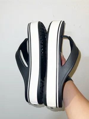 CROCS Women’s Platform Crocband Black and White Casual Flip Flop Sandals thumbnail 7