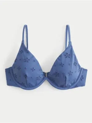 NWT Hollister Eyelet Blue Underwire Plunge Bikini Top thumbnail 2