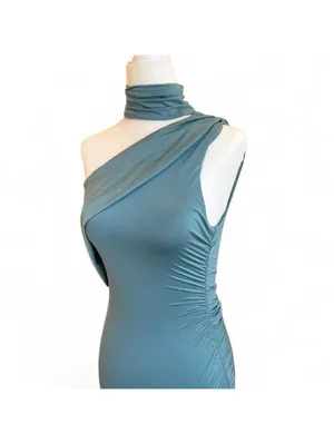 Oh Polly Sea Green One Shoulder Ruched Midi Dress | High Neck | US 2 thumbnail 5