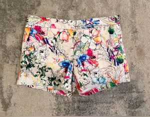 Express Floral Shorts - Cream with Pink, Blue, Green, Yellow Accents thumbnail 1