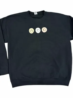 Gildan Black Smiley Face Crewneck Sweatshirt - women’s size large thumbnail 1