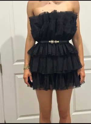 POWDER PUFF STRAPLESS TULLE MINI DRESS Black Size XS thumbnail 2