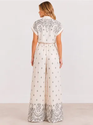 Cream Printed Wide-Leg Two-Piece Pant Set Medium thumbnail 2