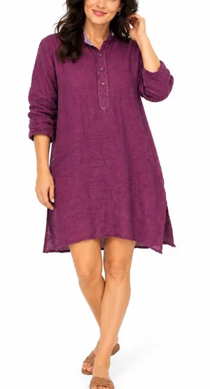Womens 100% Linen Shirt Dress Size Small Artsy Dark Academia Resort Tropical thumbnail 1