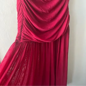 Red One Shoulder Ruched Bodycon Maxi Dress Size Large thumbnail 2