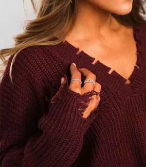 LUV NYC Destructed V-Neck Sweater thumbnail 3