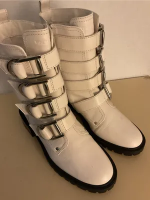Vince Camuto women White Leather Buckle Strap Combat Boots US 7 thumbnail 2